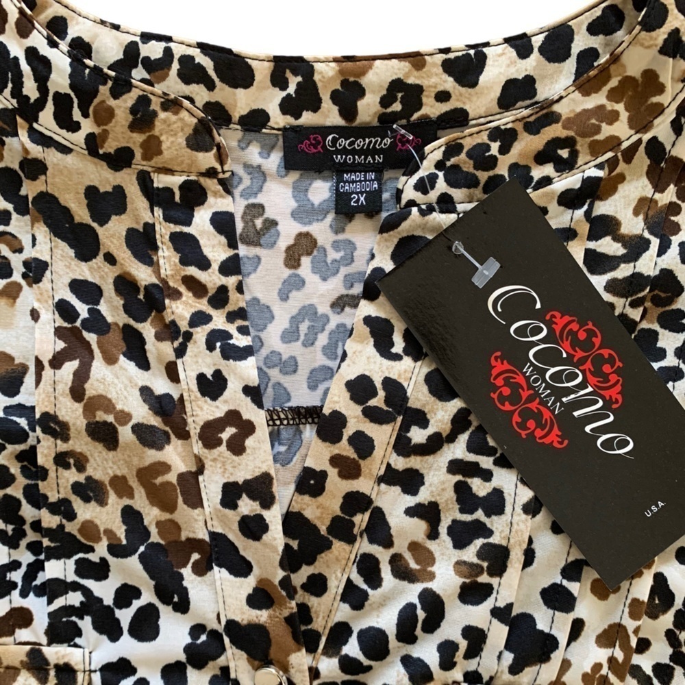 COCOMO 2X Brown Plus Size 3/4 sleeve women's Pintuck Blouse top tunic - Picture 9 of 13